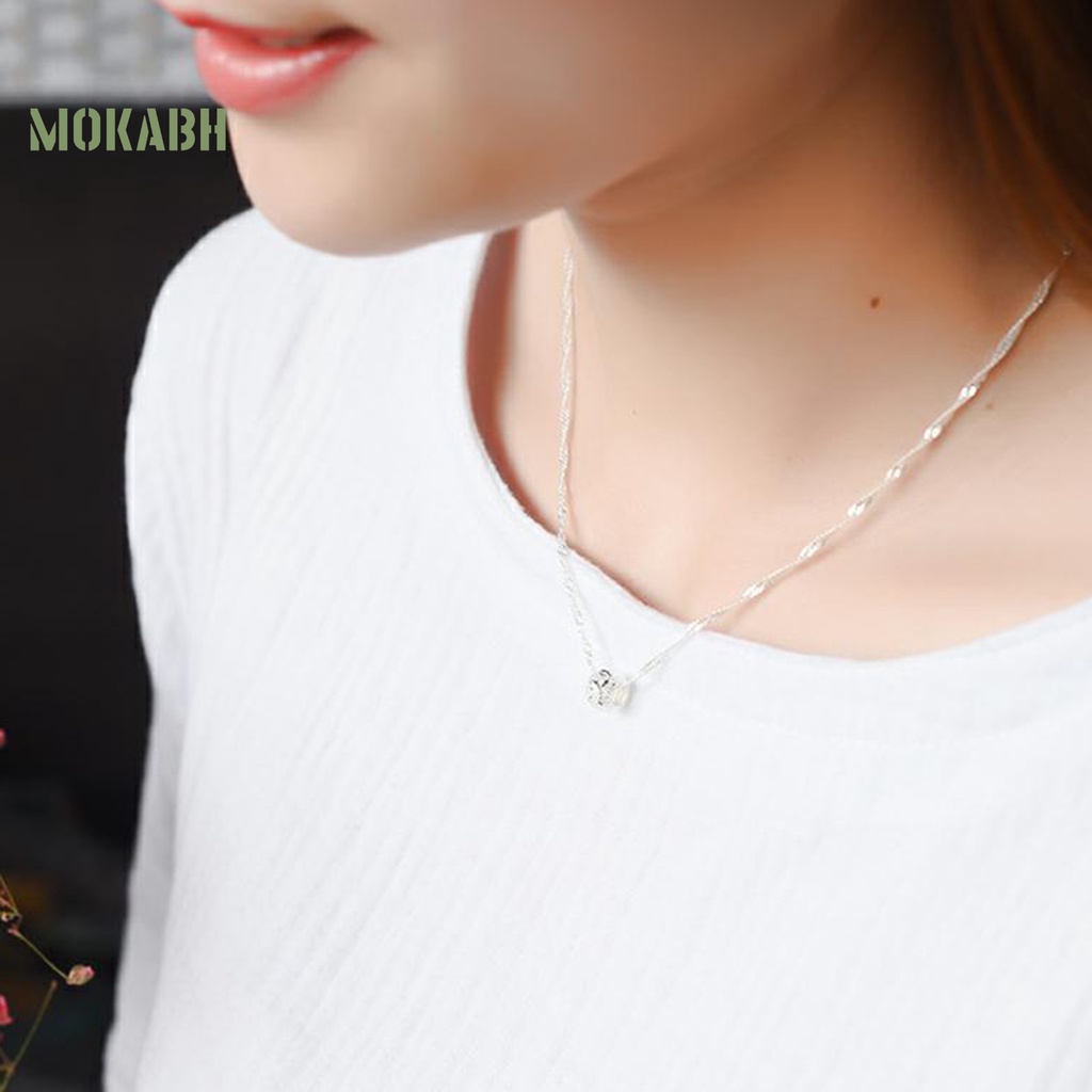 [Mok Abh] Vòng cổ Dạng Gợn Sóng Nước Bằng Thép Không Gỉ Màu Bạc Lấp Lánh Thời Trang Du Lịch Cho Nữ
