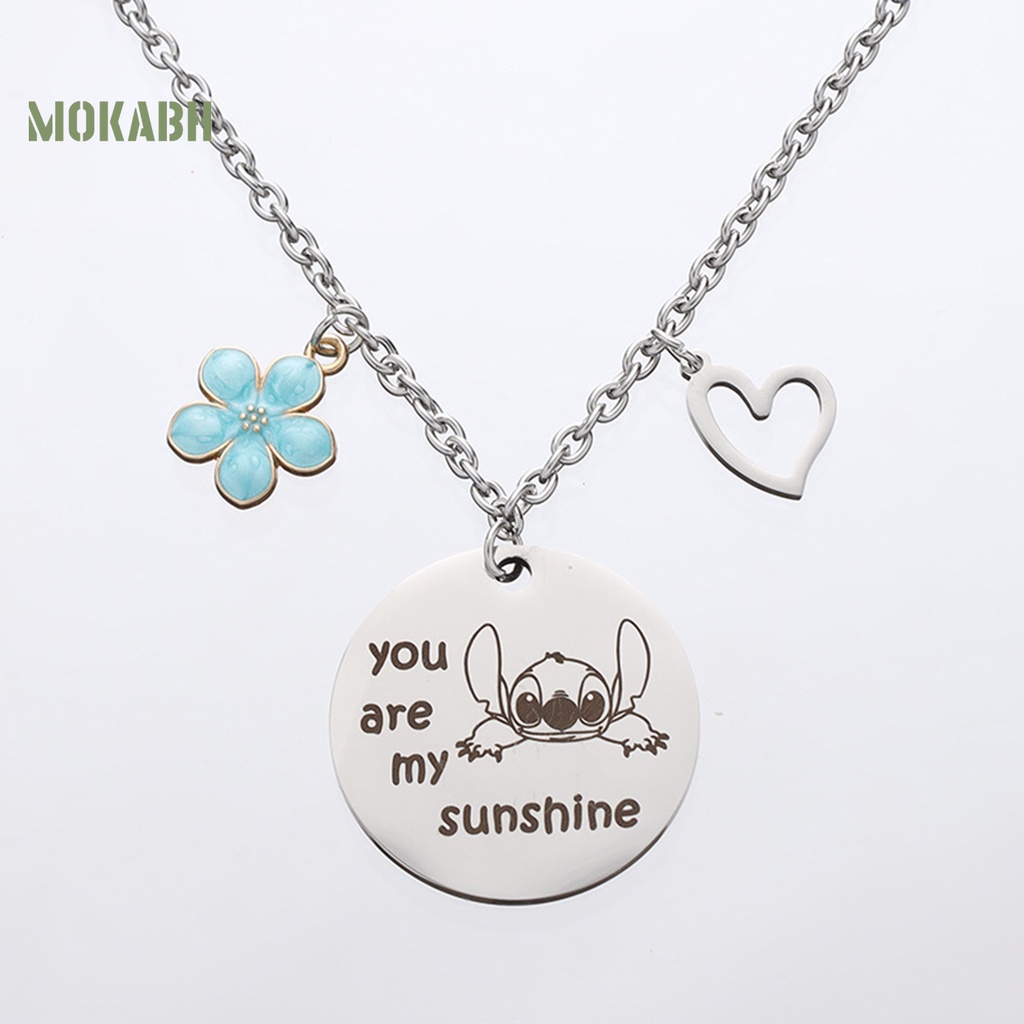 [Mok Abh] Vòng cổ Cặp Bằng Thép Không Gỉ Họa Tiết Hình Hoa Và Trái Tim