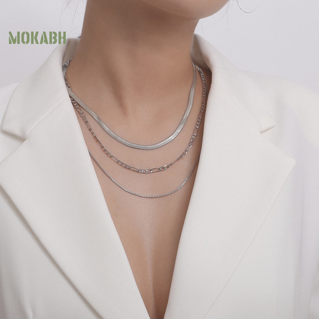 Vòng Cổ Xương Rắn 3 Lớp Màu Vàng / Bạc Tùy Chỉnh Thời Trang Phong Cách Punk Cá Tính [Mok Abh] Dành Cho Nữ