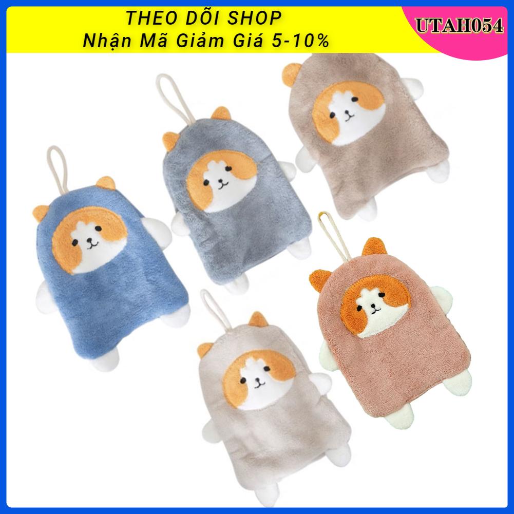 Utah054 Khăn Họa Tiết Hình Chó Lông Cừu San Hô Thấm Hút Nước Mạnh Nhanh Khô Treo Tay