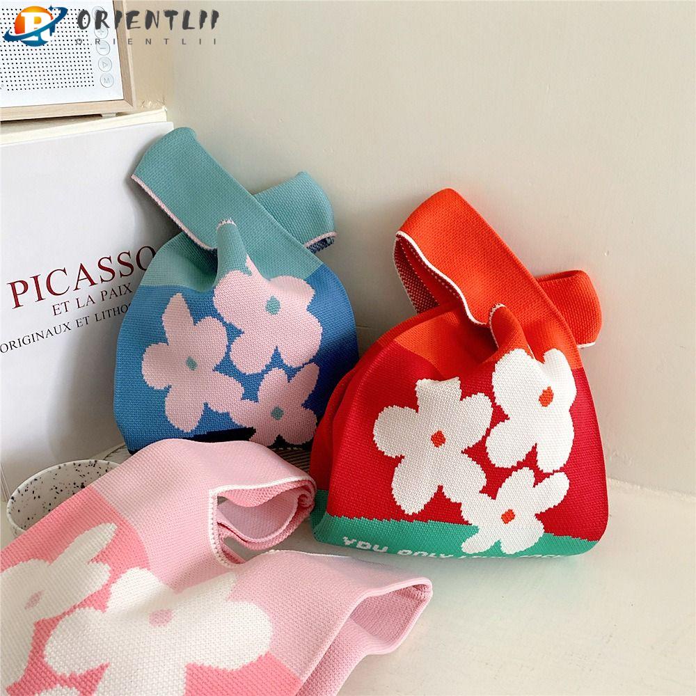 ORIENTLII Túi Xách Đan Len Họa Tiết Ca Rô Nhiều Màu Sắc Dành Cho Nữ