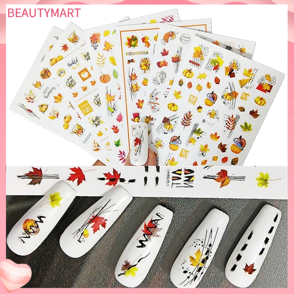 Bộ 12 Miếng Dán Trang Trí Móng Tay DIY Hình Lá Phong Nhiều Màu Sắc Dành Cho Nữ