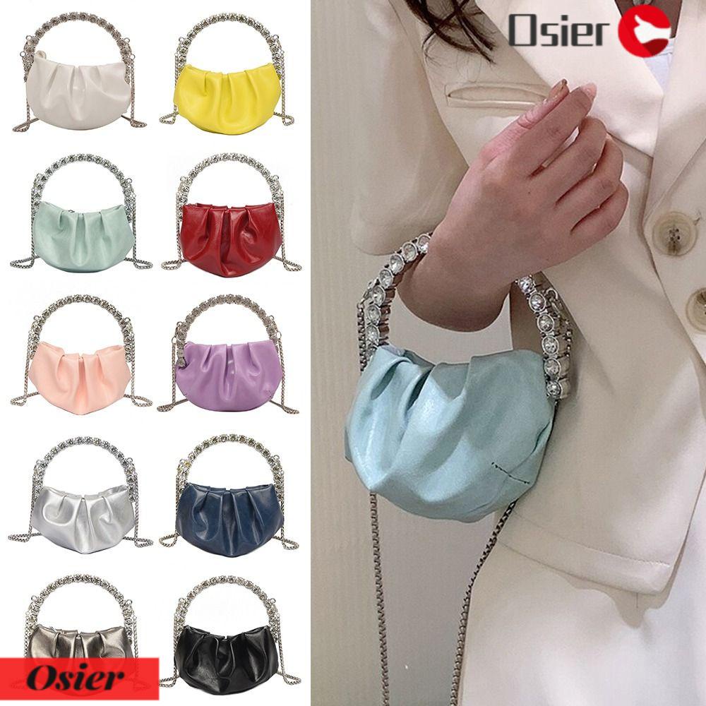 OSIER1 Túi Xách Đeo Vai Bằng Da Đính Đá Lấp Lánh Màu Trơn Thời Trang Cho Nữ