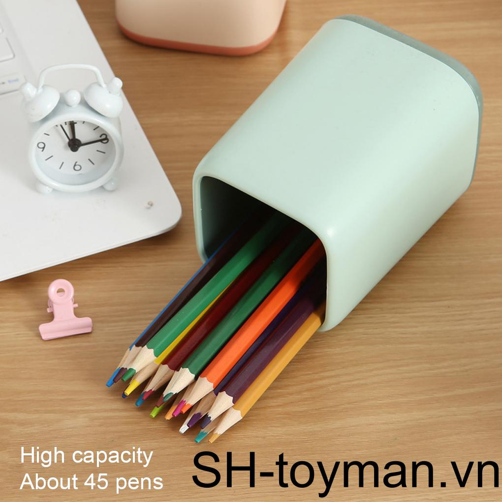 (runbu) Hộp Đựng Bút Để Bàn Bằng ABS Màu Xanh Dương Vàng Phong Cách Đơn Giản Chất Lượng Cao 1