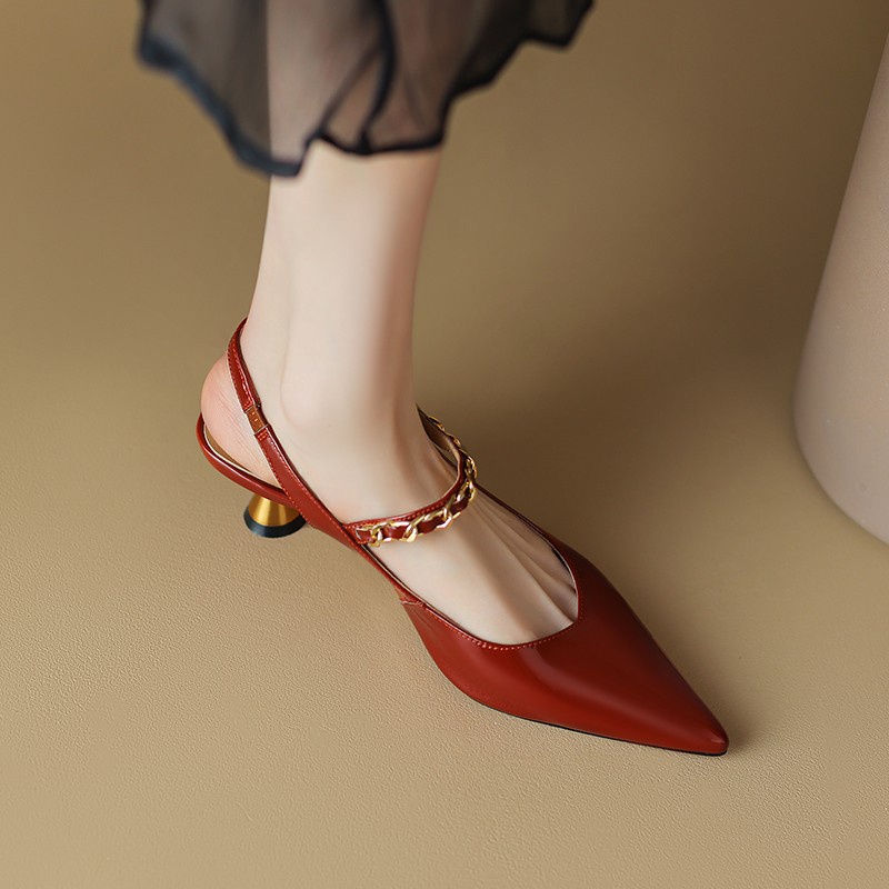 Duoya Tóc Thẳng ~ [Hàng Có Sẵn] Giày Cao Gót Mũi Nhọn Mary Jane Màu Đỏ Cá TíNh Khí Chất Cho Nữ