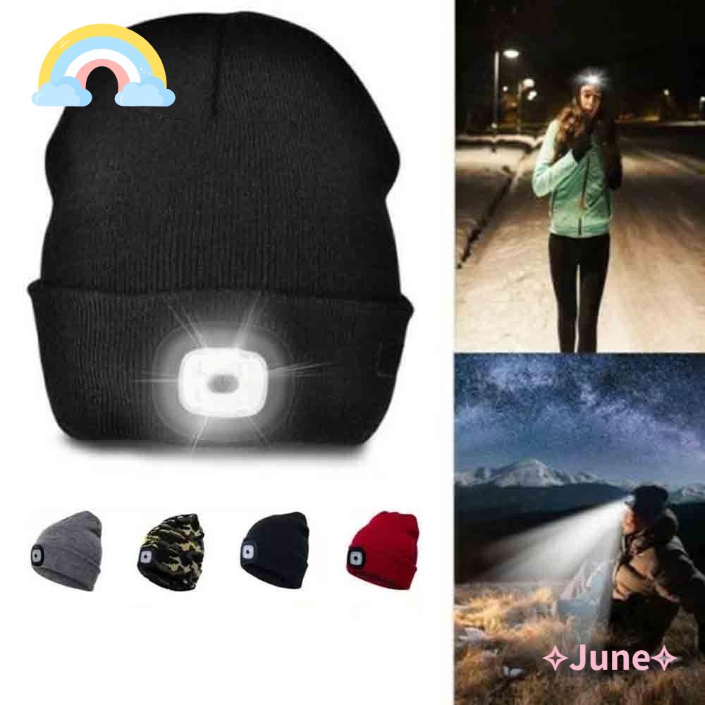 JUNE Mũ Beanie Dệt Kim Có Đèn LED Sạc USB Mới