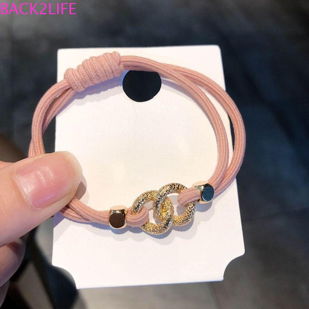 BACK2LIFE Dây Cột Tóc Cao Su Co Giãn Phối Kim Loại Dễ Thương Ngọt Ngào Cho Nữ