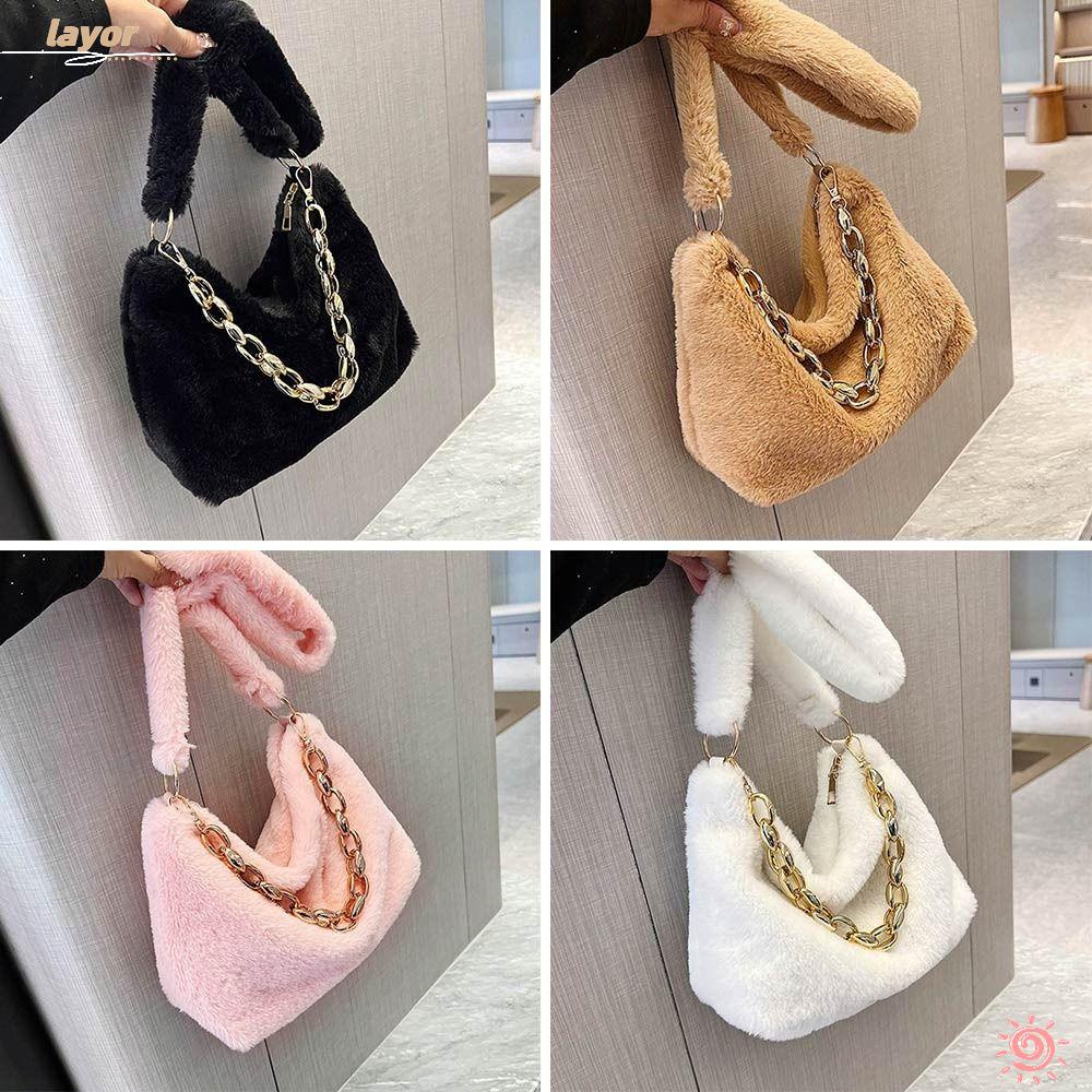 Túi Đeo Vai Phủ Lông Mềm Màu Trơn Thời Trang Mùa Đông