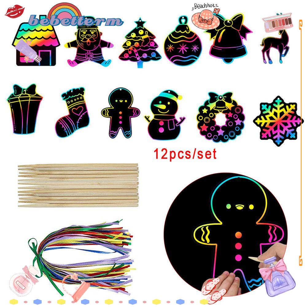 BEBETTERM Set 12 Tấm Giấy Cào Móng Họa Tiết Hoạt Hình Dễ Thương Cho Bé