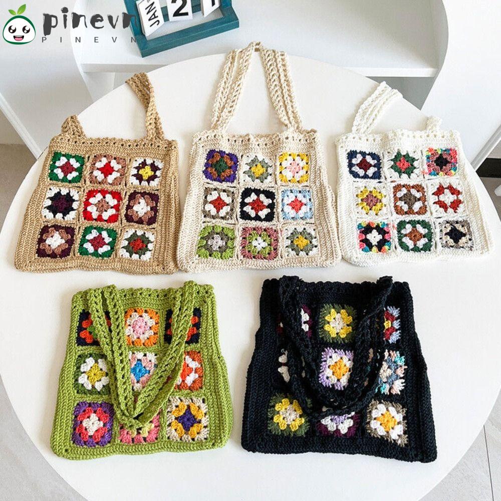 PINEVN Túi Đeo Vai Đan Móc Thủ Công Kiểu Retro Thời Trang