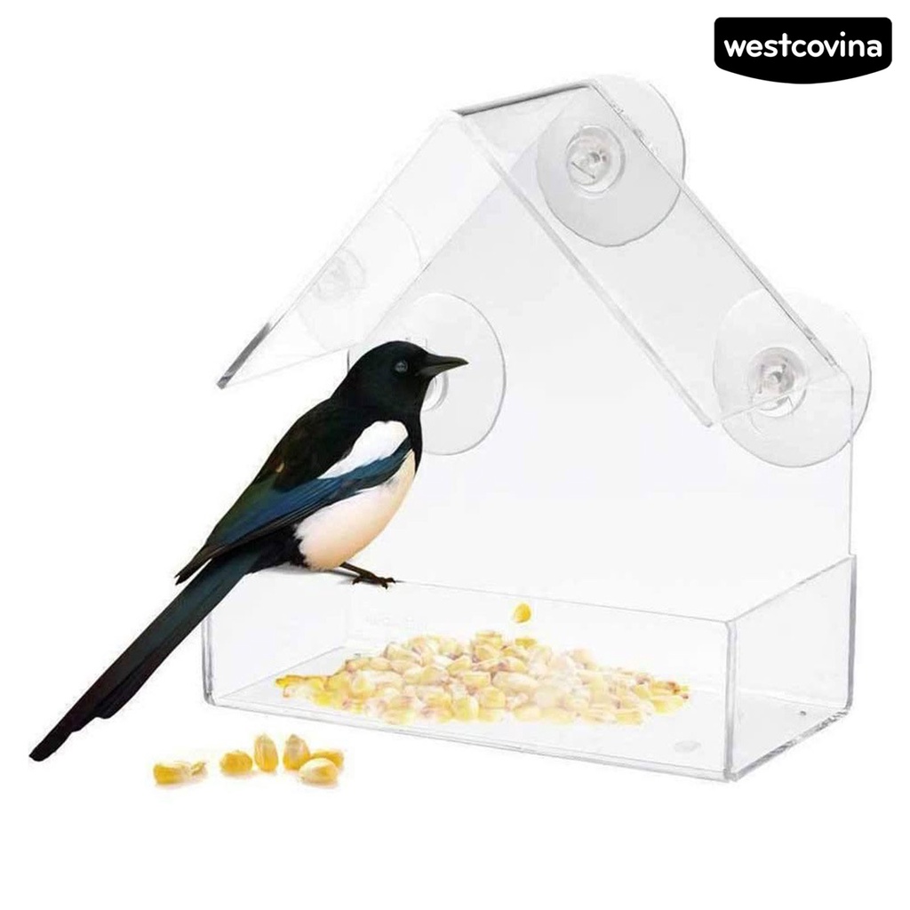[COD]♞Khay Đựng Thức Ăn Cho Chim Bằng Acrylic Trong Suốt Có Giác Hút Gắn Tường Tiện Dụng