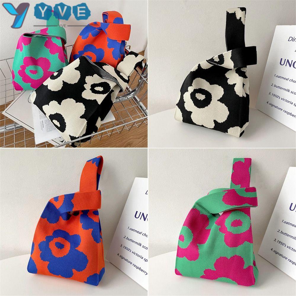 YVE Túi Xách Đan Len Thủ Công Họa Tiết Hoa Xinh Xắn Cho Nữ