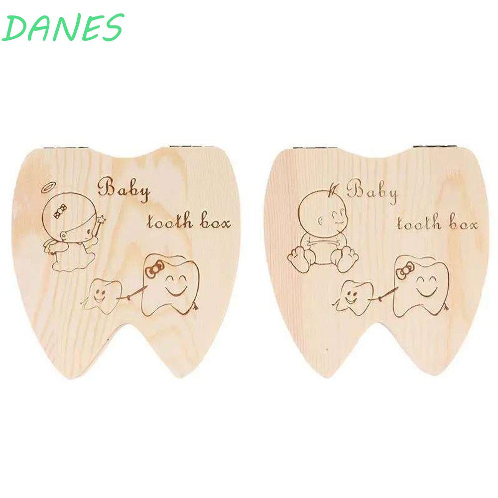 DANES Hộp Gỗ Đựng Răng Sữa Cho Bé In Chữ Tiếng Anh Dễ Thương