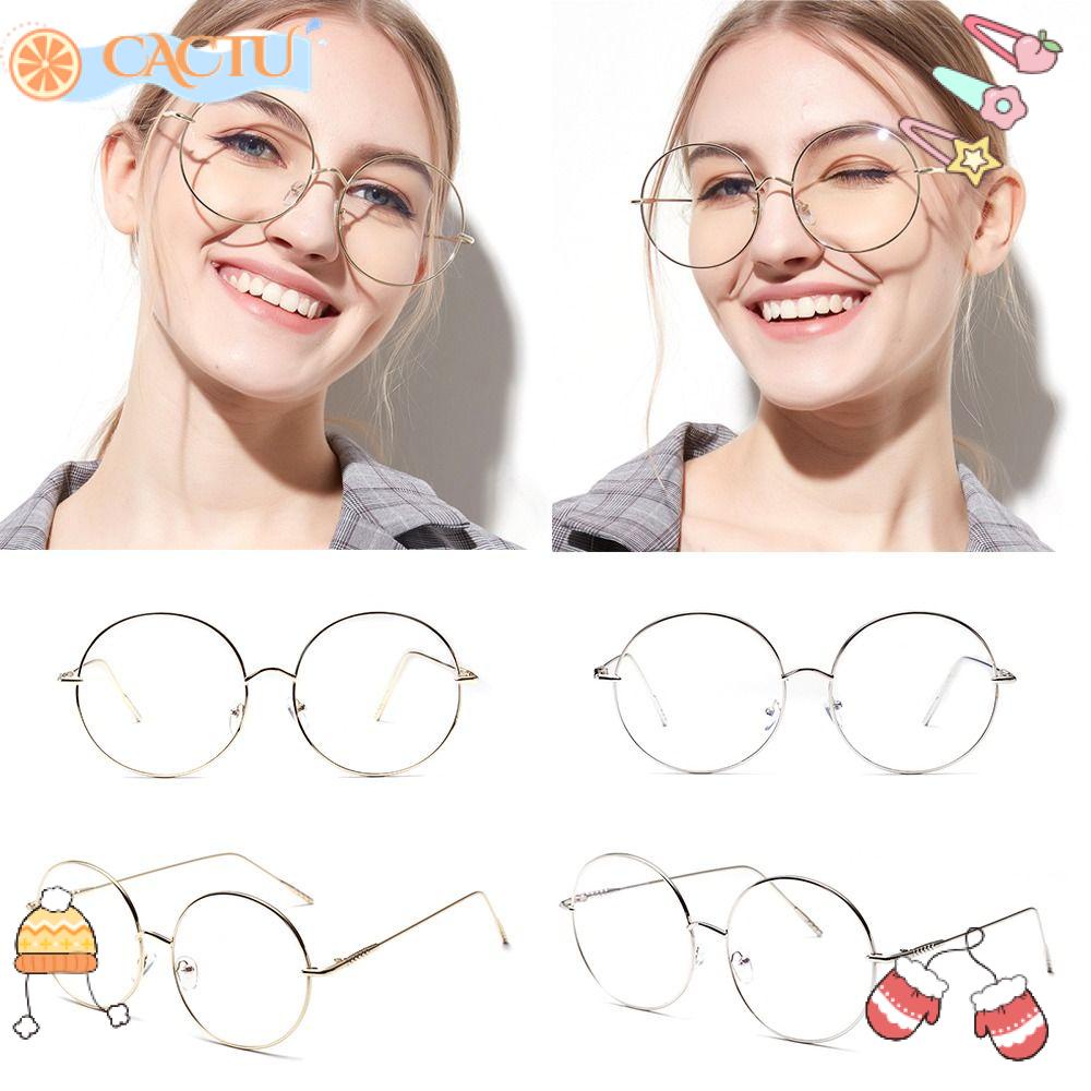 CACTU Mắt Kính Gọng Tròn Oversized Bằng Kim Loại Phong Cách Vintage