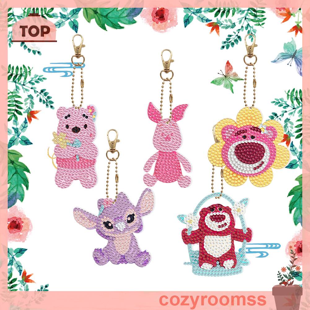 Móc Chìa Khóa Kim Cương 5D Họa Tiết Hoạt Hình Hai Mặt DIY Dành Cho Người Mới Bắt Đầu