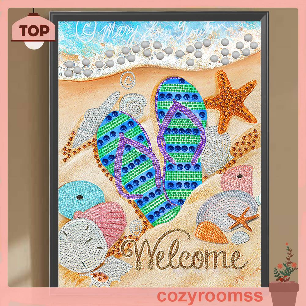 Tranh Đính Đá 5D DIY Họa Tiết Chiếc Dép Đi Biển Để Trang Trí Nhà