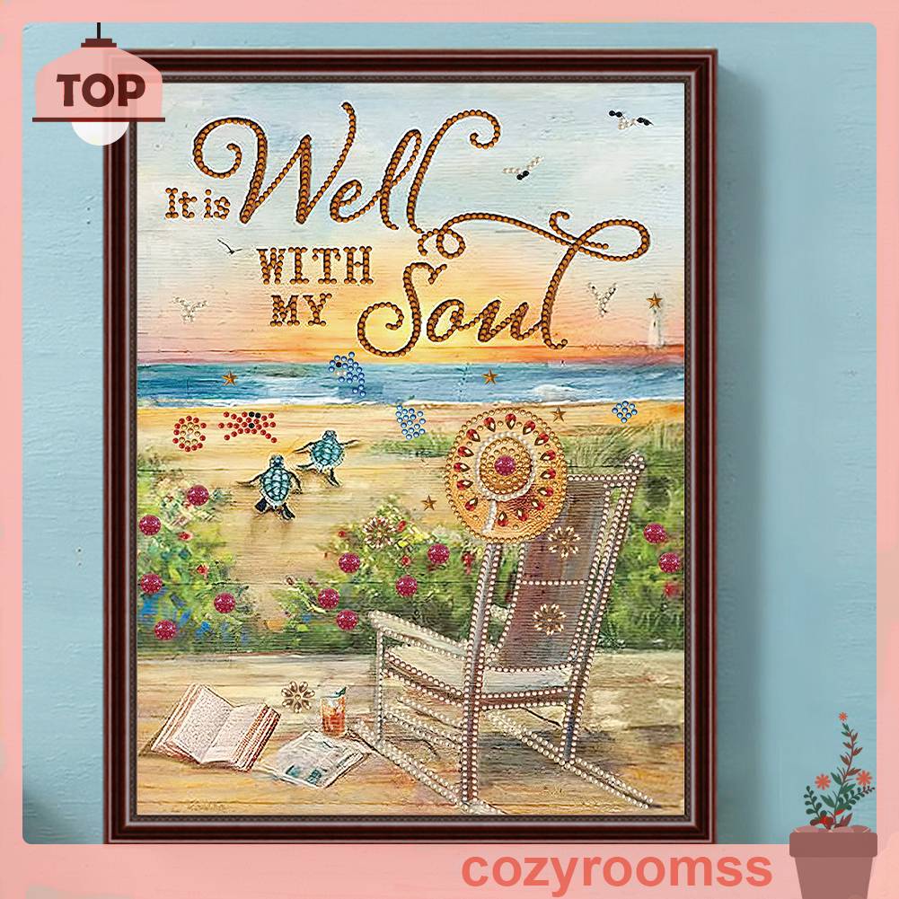 Bộ Tranh Đính Đá 5D Họa Tiết Bờ Biển Độc Đáo DIY Dùng Trang Trí