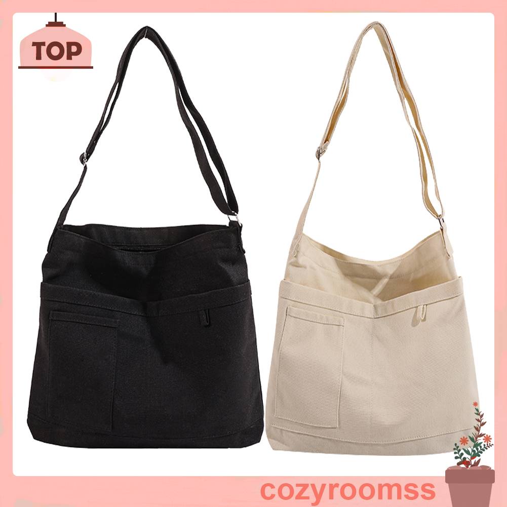 Túi Vải Canvas Đeo Vai Màu Trơn Thời Trang Cho Nữ
