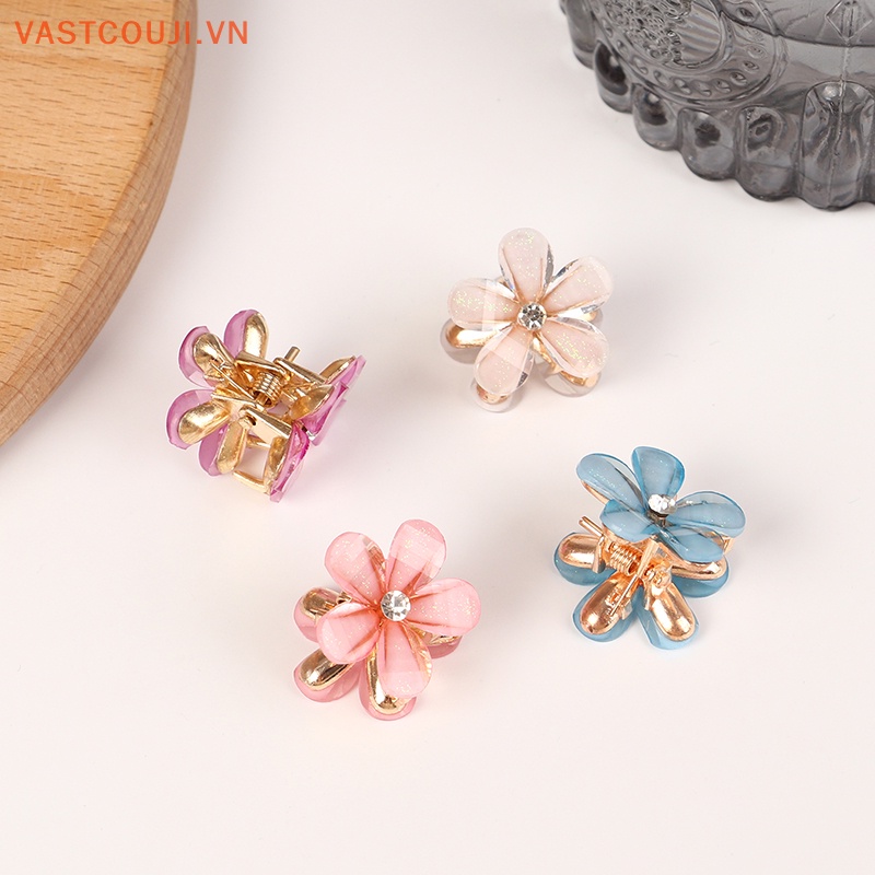 Bộ 5 Kẹp Tóc 2cm Màu Xanh Dương / Tím / Trắng Họa Tiết Hoa Xinh Xắn Thời Trang Cho Nữ