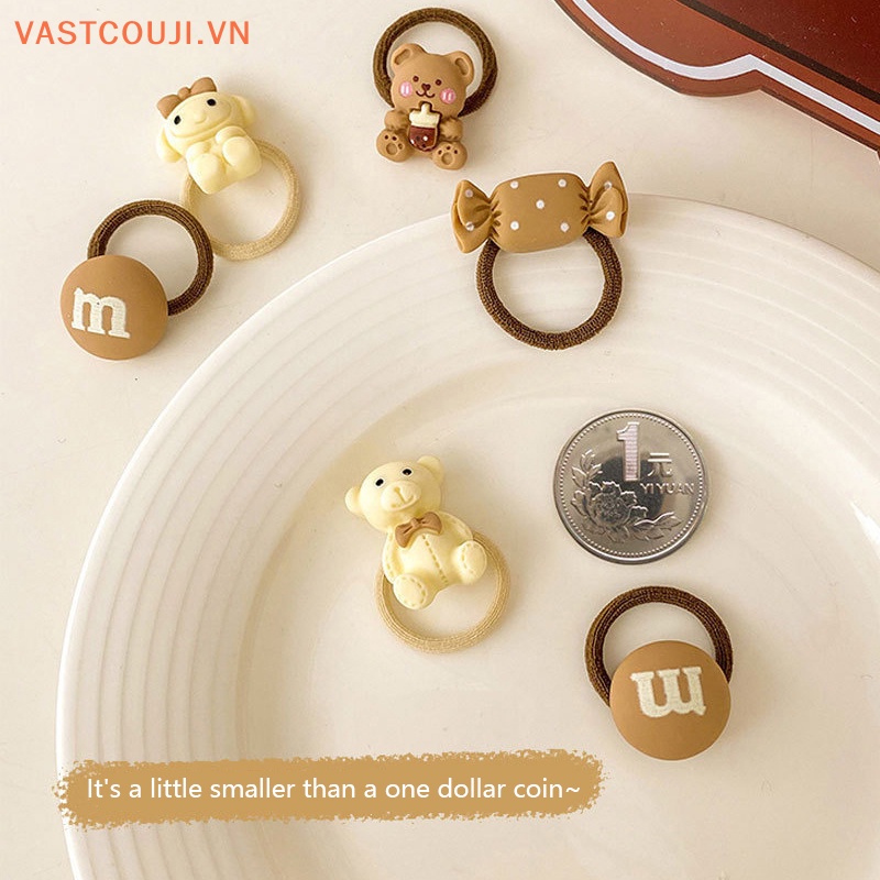 Set 10 Dây Cột Tóc Co Giãn Hình Gấu / Thỏ Mini Dễ Thương Cho Bé Gái
