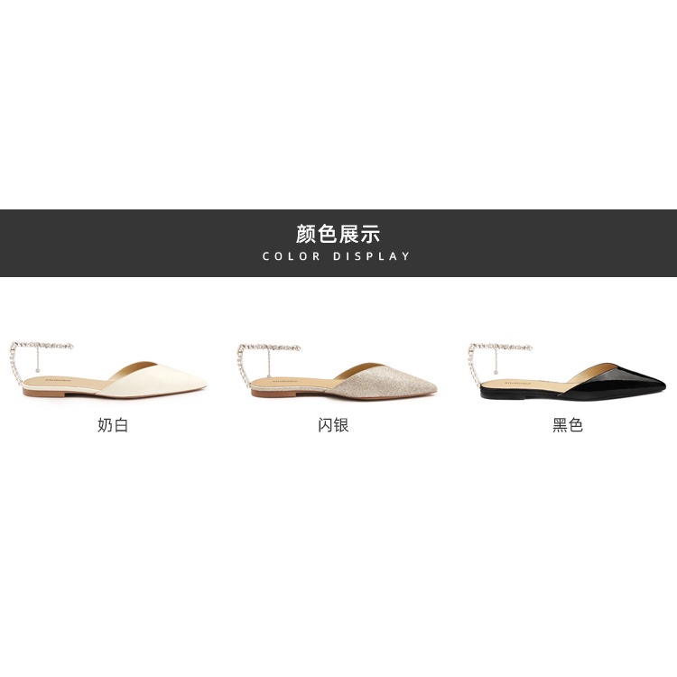 Giày Sandal Mũi Nhọn Đế Bằng Đính Đá Thời Trang Mùa Hè 2023 Cho Nữ