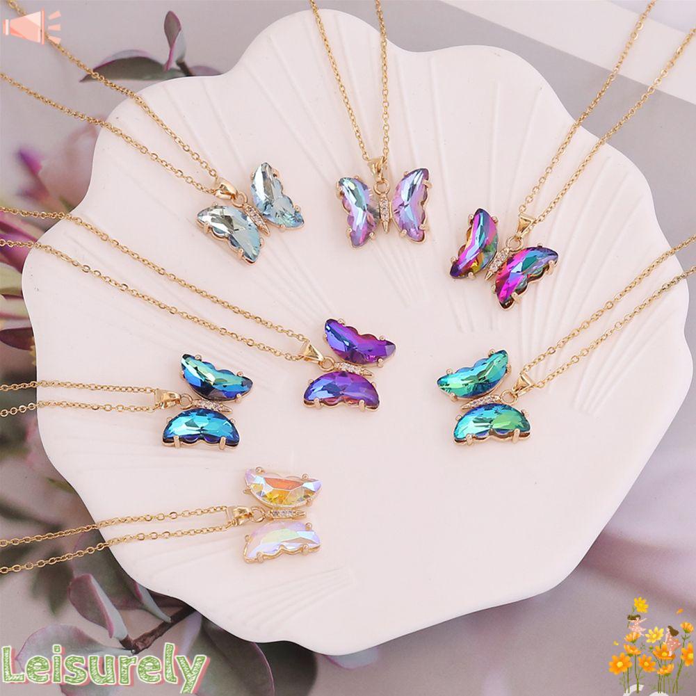 LEILY Vòng Cổ Choker Mặt Bướm Pha Lê Màu Gradient Mới