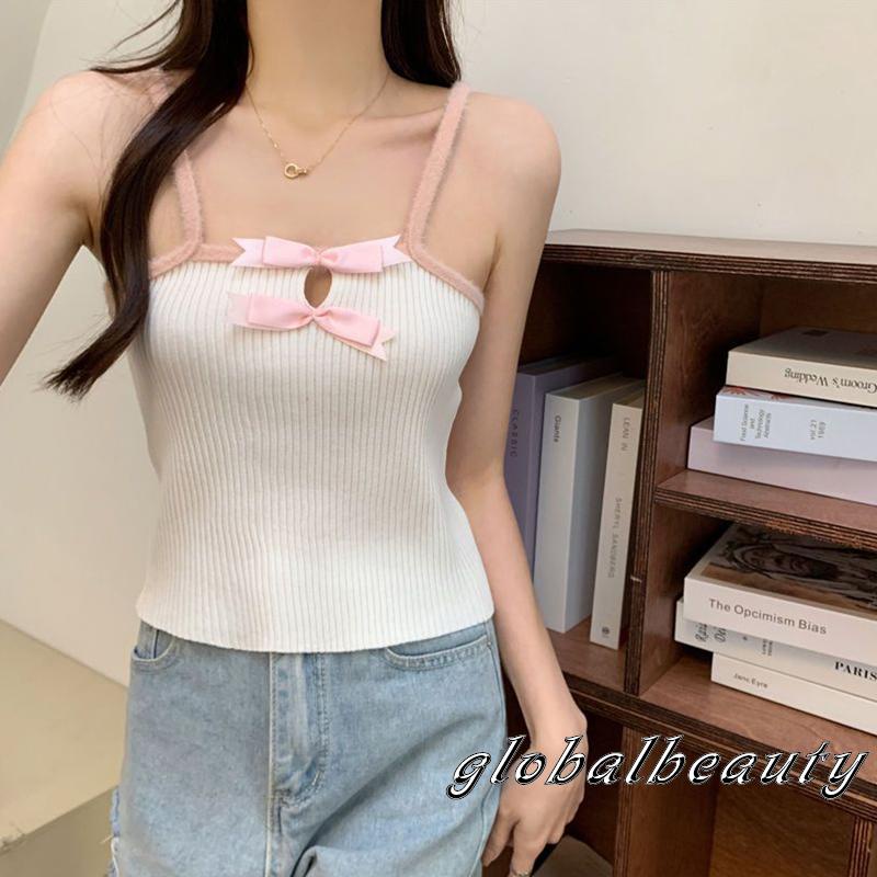 Áo Hai Dây Ôm Sát Đính Nơ Rỗng Thời Trang Mùa Hè Cho Nữ