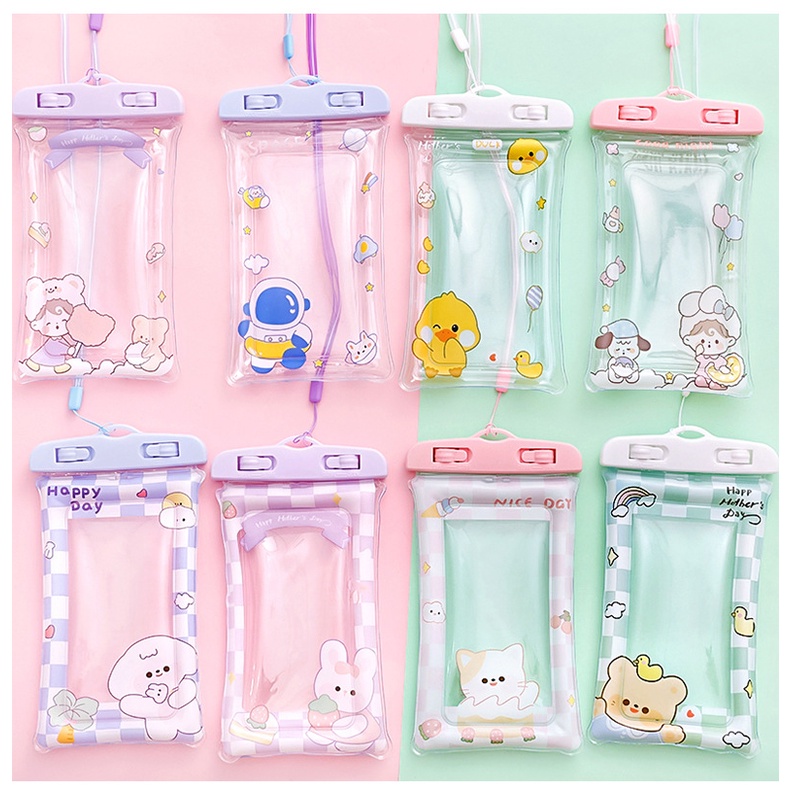 Túi Đựng Điện Thoại Bằng Nhựa Trong Suốt Chống Nước Chống Sốc Họa Tiết Hoạt Hình Dễ Thương