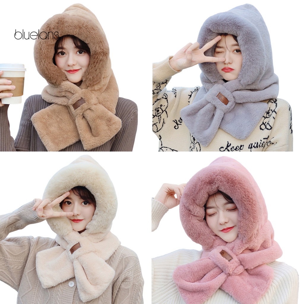 Bluelans Mũ Lông Kèm Khăn Choàng Cổ Dày Dặn Giữ Ấm Chống Gió Mùa Đông Dành Cho Nữ