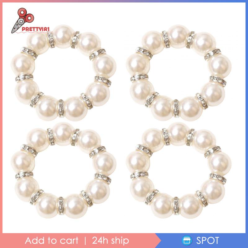 [Prettyia1] 4 Vòng Giữ Khăn Ăn Bằng Vải Đính Đá Rhinestone