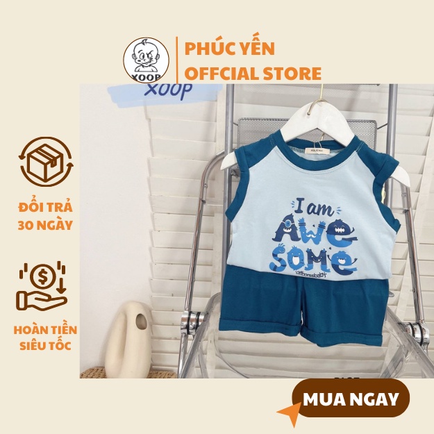 Đồ Bộ ba lỗ XOOP cotton lụa XOOP in AWE SOME cho bé trai bé gái (11-24kg) BL27,Bộ thời trang Shop Phúc Yến