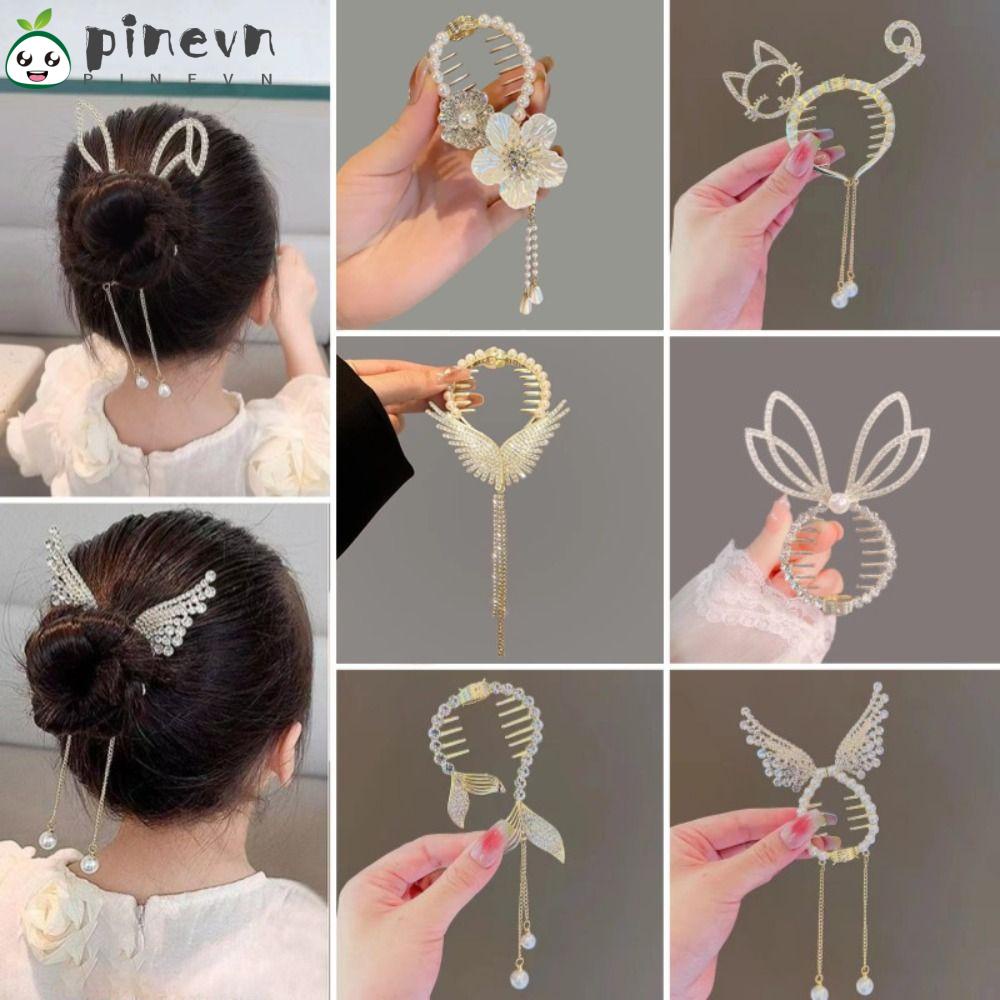PINEVN Kẹp Tóc Càng Cua Đính Tua Rua Bằng Hợp Kim Cổ Điển Cho Nữ