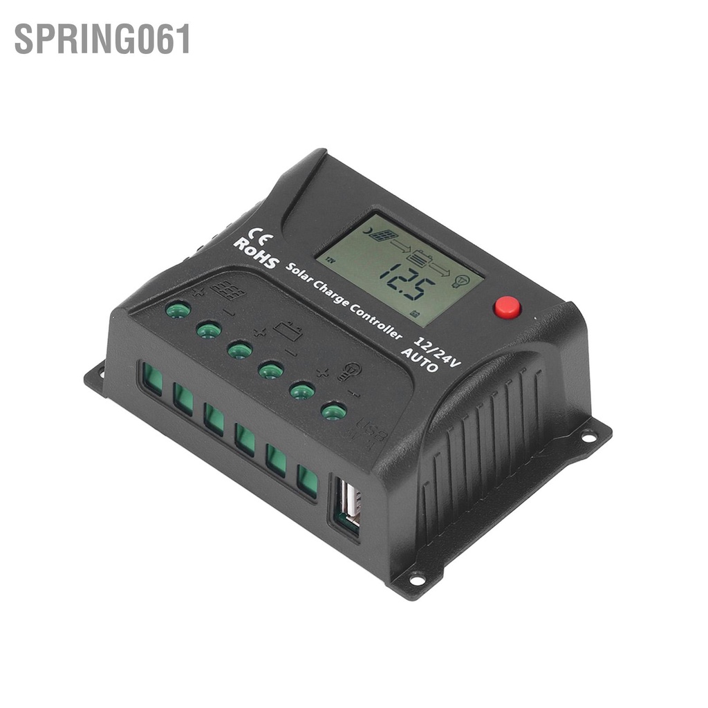 Spring061 Bộ Điều Khiển Sạc Năng Lượng Mặt Trời PWM 12V/24V Tự Động Nhận Dạng 10A IP30 Màu Đen Chống Nước Cho Du Thuyền RV