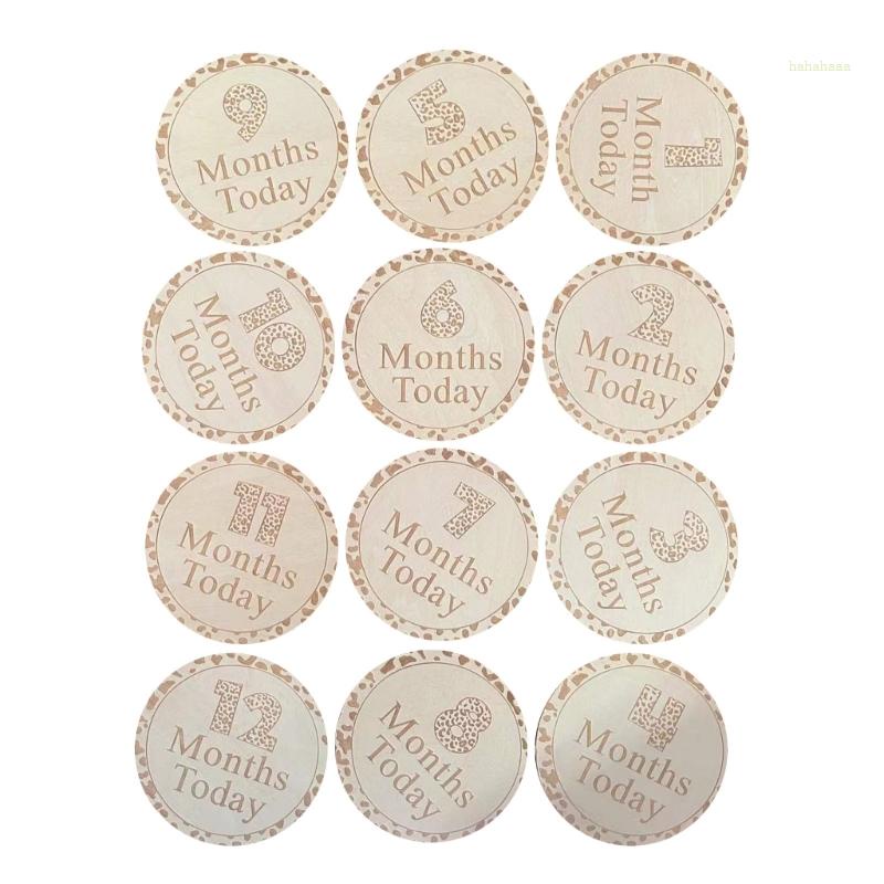 Set 12 Tấm Thẻ Gỗ In Họa Tiết Hoạt Hình Làm Phụ Kiện Chụp Ảnh Cho Bé Sơ Sinh