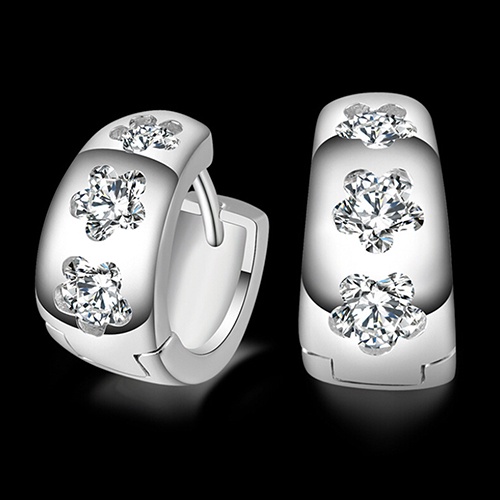 Đôi Khuyên Tai Mạ Bạc Trang Trí Hoa Đính Đá Thời Trang Cho Nữ