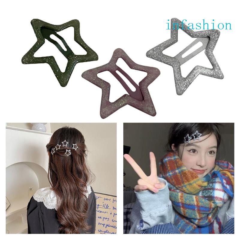 Kẹp Tóc Hình Ngôi Sao Năm Cánh Đính Kim Tuyến Lấp Lánh Y2k