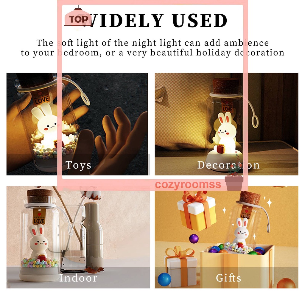 Đèn LED USB 500mAh Hình Thỏ 3 Bánh Răng Có Thể Điều Chỉnh Độ Sáng Dùng Trang Trí