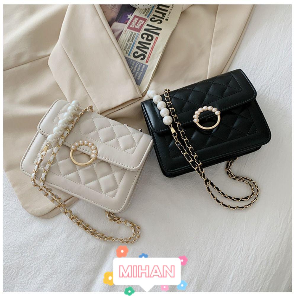 MIHAN1 Túi Đeo Chéo Dáng Vuông Họa Tiết Sọc Caro Thời Trang Cho Nữ