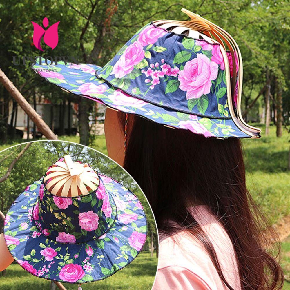 Upstopvn Mũ Chống Nắng Rộng Vành Có Thể Gập Lại Kèm Quạt Di Động Bảo Vệ Bền Cho Nữ