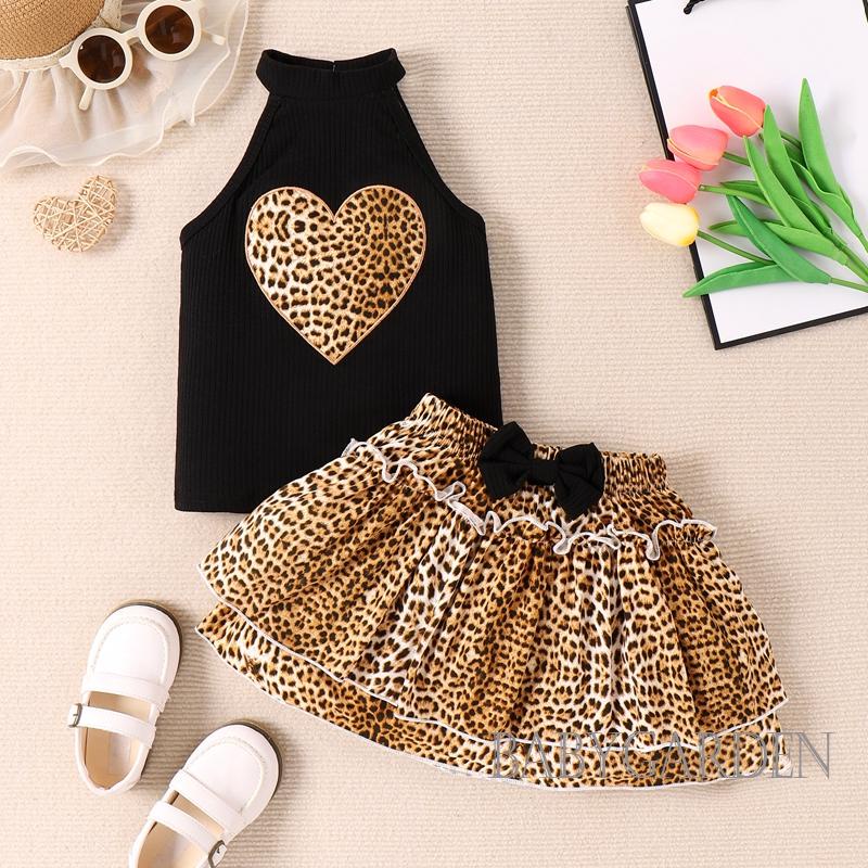 Set Áo Tank Top + Chân Váy Họa Tiết Da Báo Thời Trang Mùa Hè Cho Bé Gái 3-7 Tuổi