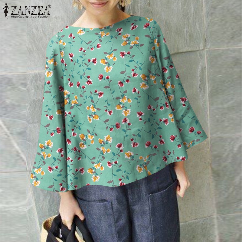 ZANZEA Áo Cánh Dơi Dài Tay In Hoa Thời Trang Nữ Tính