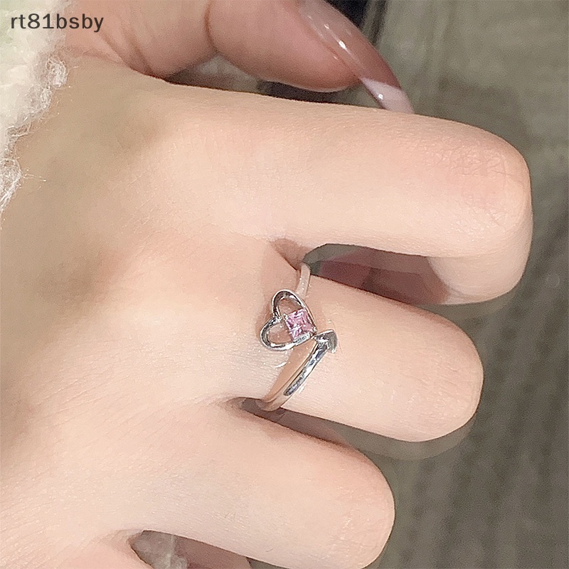 Nhẫn Cặp Hở Đính Đá Pha Lê Hồng Lấp Lánh Phong Cách Vintage