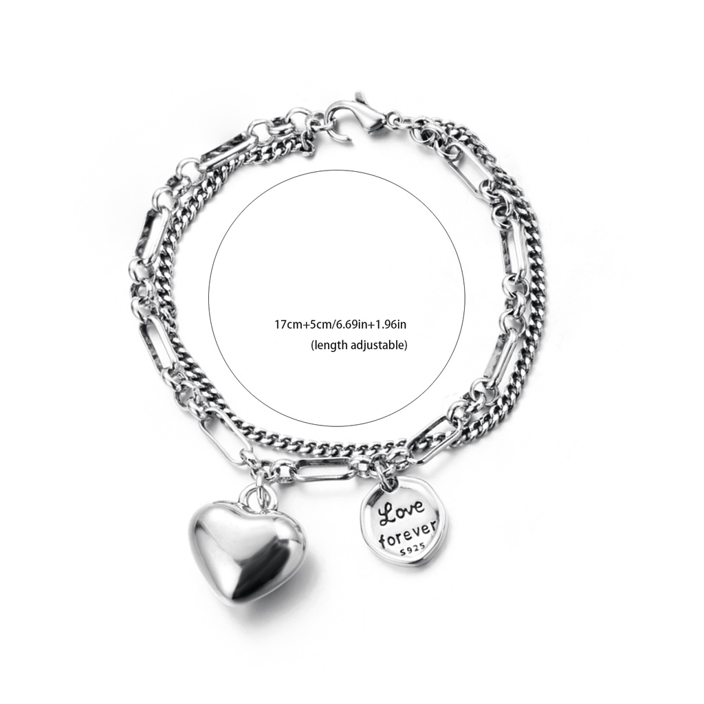 Vòng Tay Hai Lớp Mặt Hình Trái Tim Phong Cách Punk Thời Trang Cho Nữ