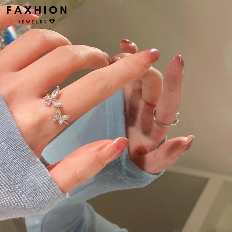 Nhẫn Hình Bướm Đính Đá Zircon Phong Cách Hàn Quốc Tinh Tế Cho Nữ