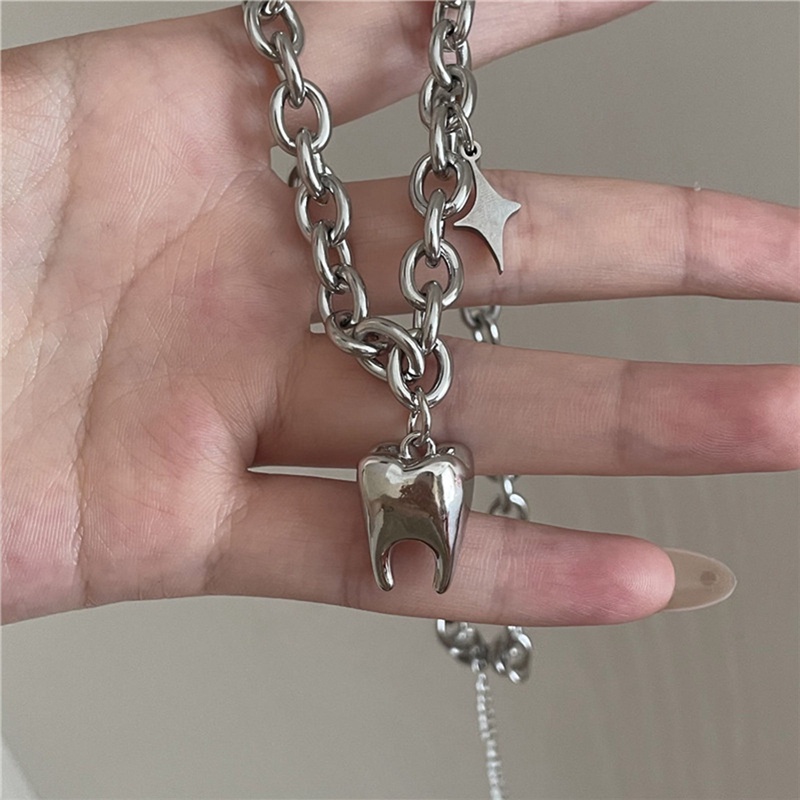 Ygt Vòng cổ Bằng Thép Titan Không Gỉ Dày Mặt Hình Chiếc Răng Vui Nhộn Phong Cách Hip Hop Unisex