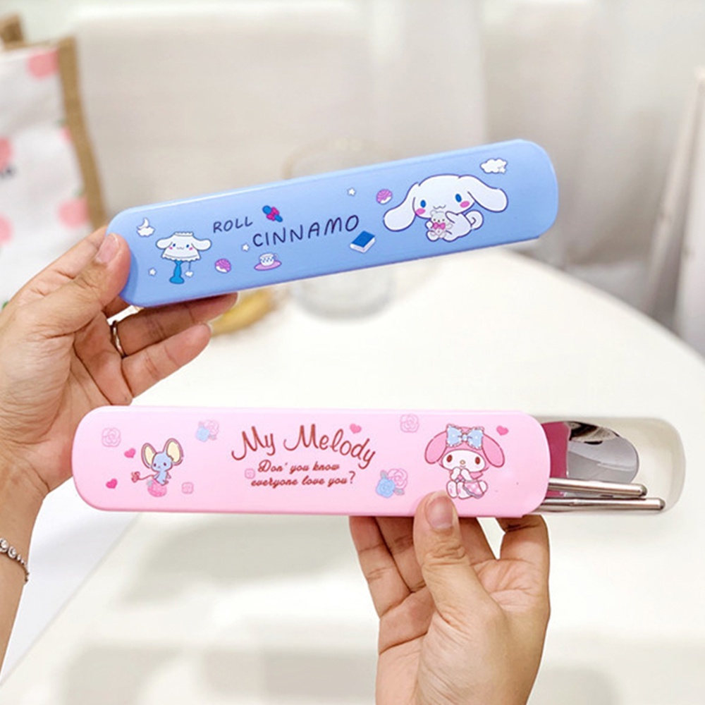 Sanrio Bộ Muỗng Nĩa Đũa Bằng Thép Không Gỉ Hai Món Kuromi Melody Dễ Dàng Mang Theo Cho Học Sinh Trẻ Em