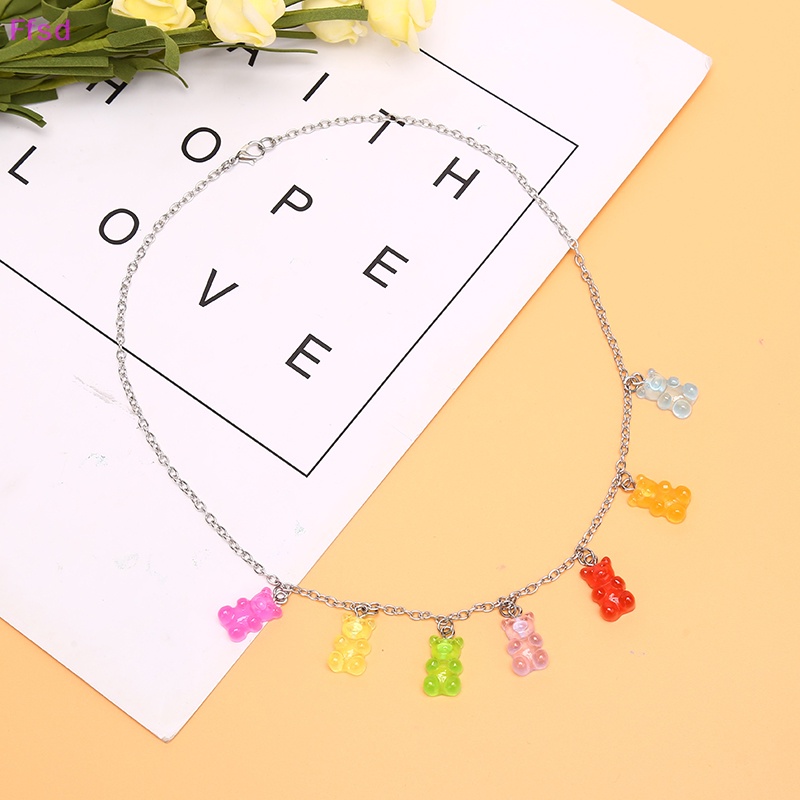 {Ffsd} Vòng cổ Bằng Thép Titan Màu Kẹo Hình Gấu Hoạt Hình Thủ Công Cho Nữ * Giảm Giá Hot