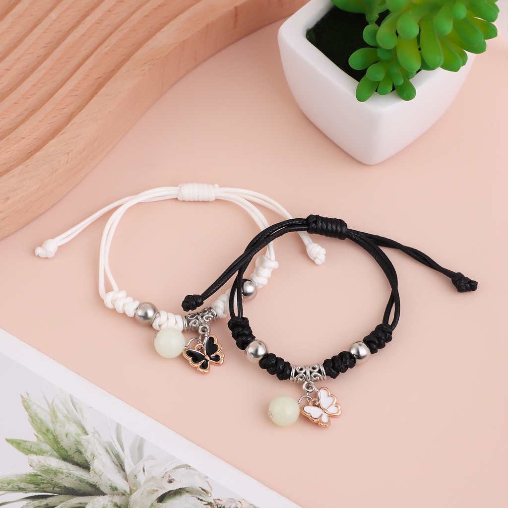 Ygt Set 2 Vòng Tay Dây Thừng Dạ Quang Hình Bướm Có Thể Điều Chỉnh Phù Hợp Làm Quà Trang Sức / Bạn