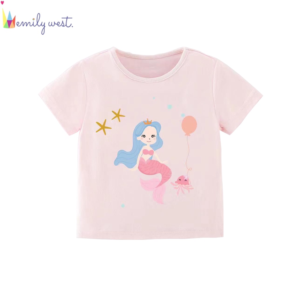 Áo Thun Cotton Tay Ngắn Cổ Tròn In Hình Khủng Long / Mèo / Kỳ Lân Dễ Thương Thời Trang Mùa Hè Cho Bé Gái