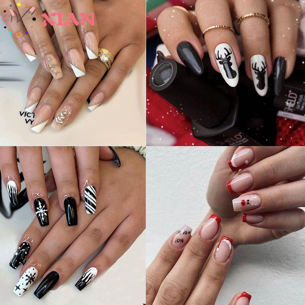 XIANTIN Bộ 24 Móng Tay Giả Ngắn / Dài Đính Đá Almond Ballerina Santa